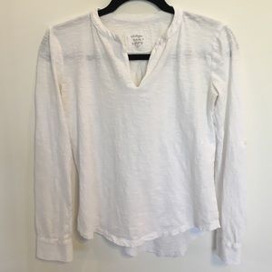 LOFT Notch Neck Long Sleeve Tee White Vintage Wash